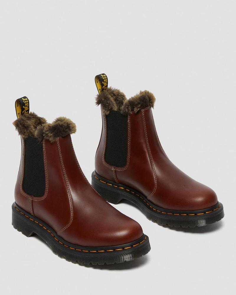 Brown Women's Dr Martens 2976 Leonore Faux Fur Lined Chelsea Boots | CA 109ILH